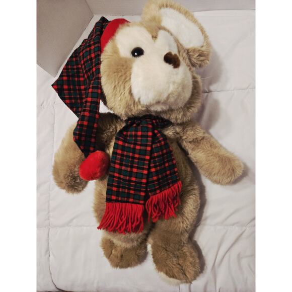 Vintage Commonwealth Nibblets Christmas Mouse Plush RL Style Plaid Hat Scarf - Picture 3 of 7